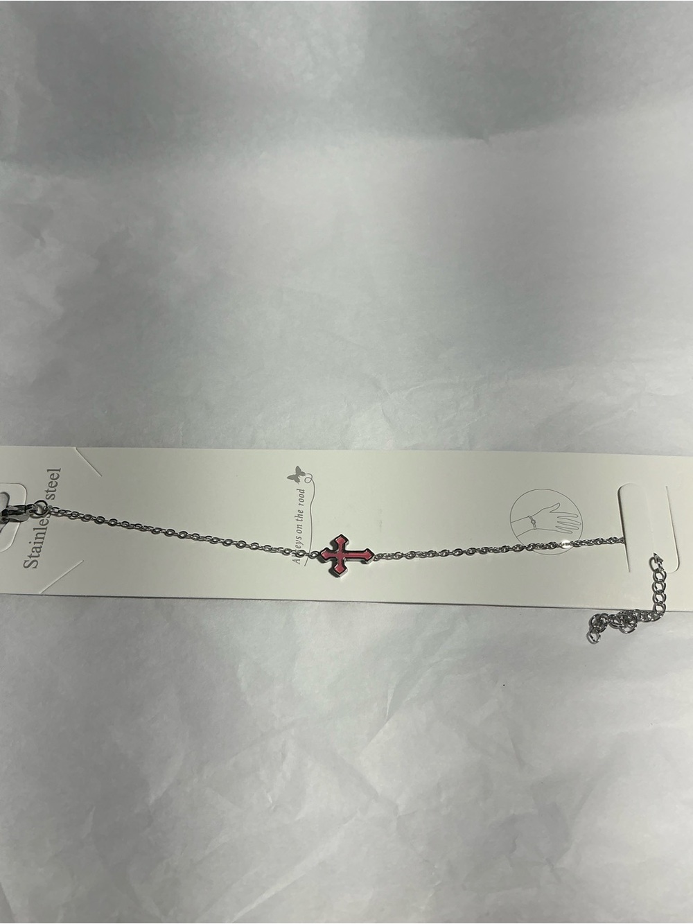Stainless Steel Red Cross Pendant Bracelet